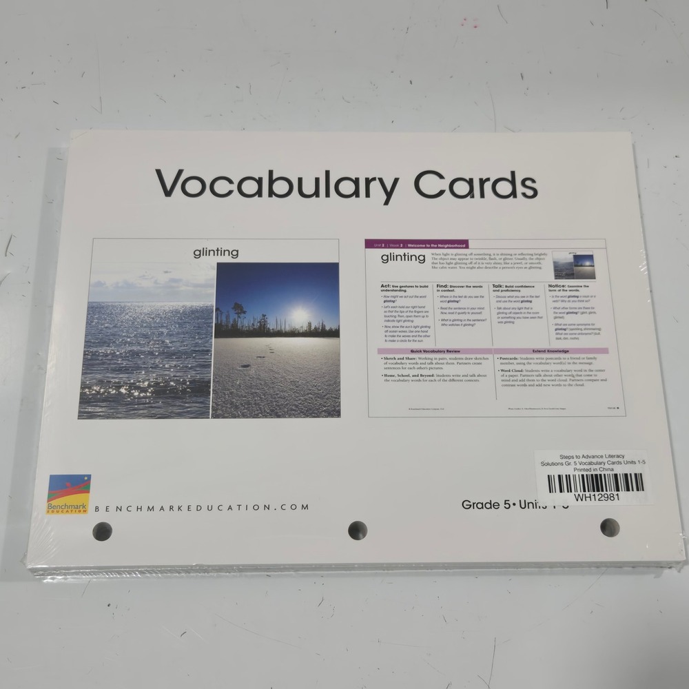 Benchmark Education Grade 5 Vocabulary Cards Units 1-5 Literacy Solutions White